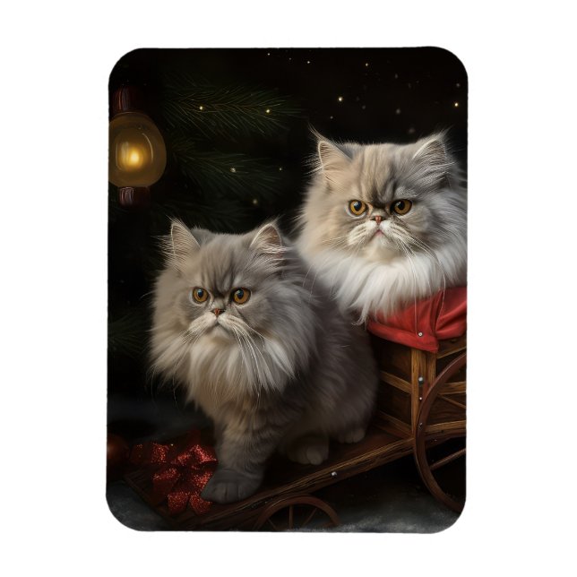 Íman Decoração de Natal com Trenó Nevado de Gato Persa (Vertical)