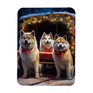 Íman Decoração de Natal de Akita Snowy Sleigh Ride