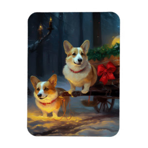Íman Decoração de Natal de Corgi Snowy Sleigh