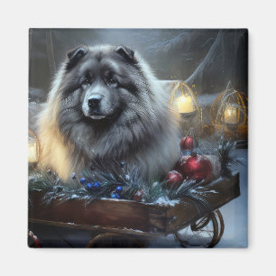 Íman Decoração de Natal de Keeshond Snowy Sleigh