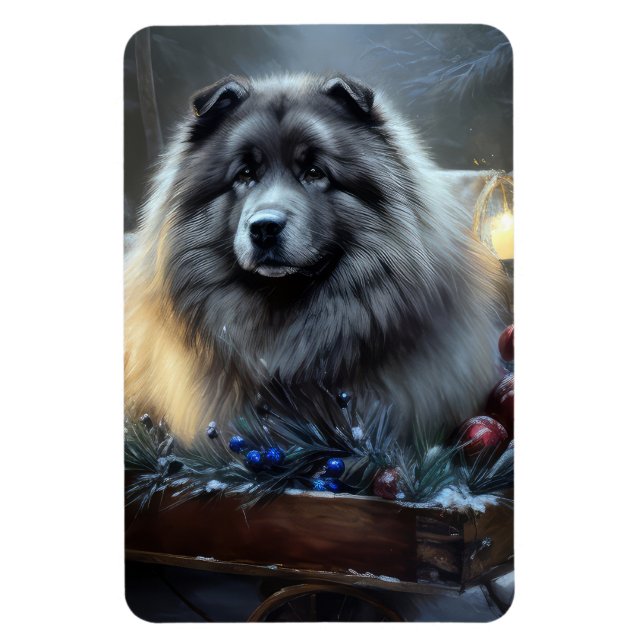 Íman Decoração de Natal de Keeshond Snowy Sleigh (Vertical)