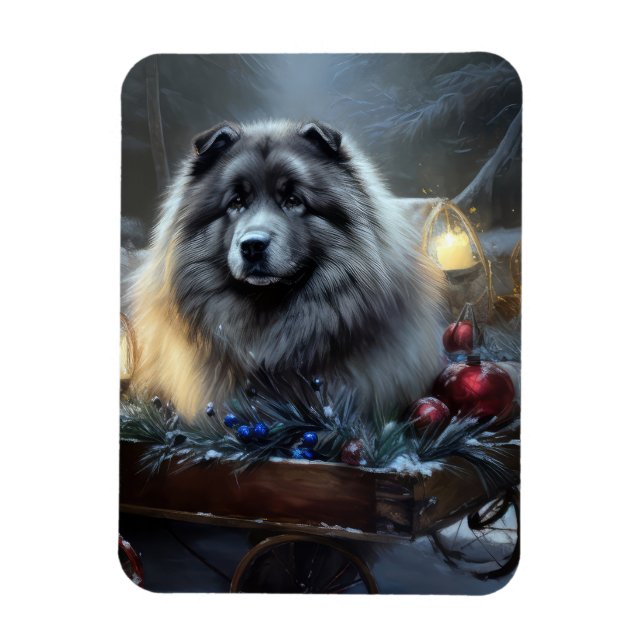Íman Decoração de Natal de Keeshond Snowy Sleigh (Vertical)