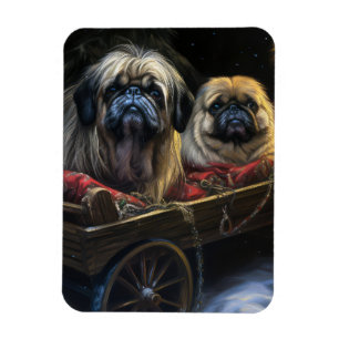 Íman Decoração de Natal de Pekingese Snowy Sleigh