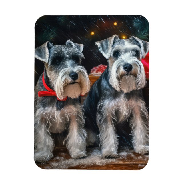 Íman Decoração de Natal de Schnauzer Snowy Sleigh (Vertical)