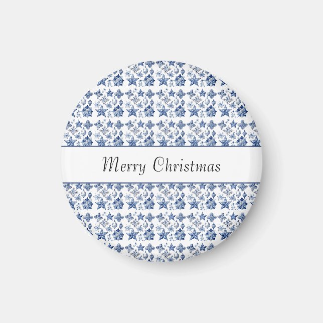 Íman decoração de Natal em Azul Delft personalizável (Frente)