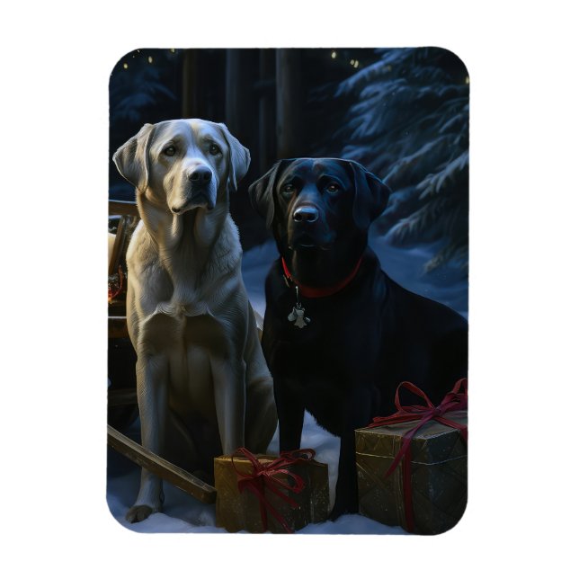 Íman Decoração de Natal Labrador Snowy Sleigh (Vertical)