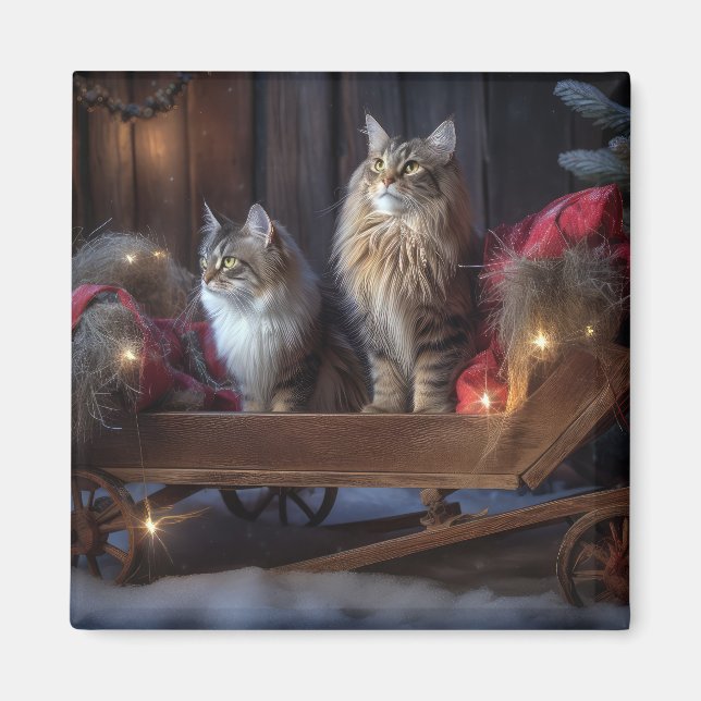Íman Decoração de Natal Maine Coon Snowy Sleigh (Frente)