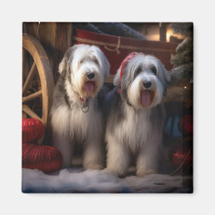 Íman Decoração de Natal Old English Sheepdog Snowy Slei