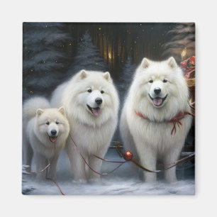 Íman Decoração de Natal Samoyed Snowy Sleigh