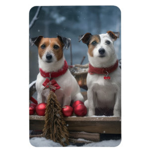Íman Decoração de Natal Trenó Nevado Jack Russell