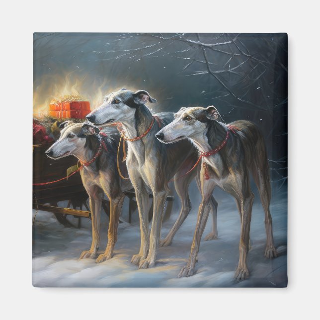 Íman Decoração de Natal Trenó Snowy Greyhound (Frente)