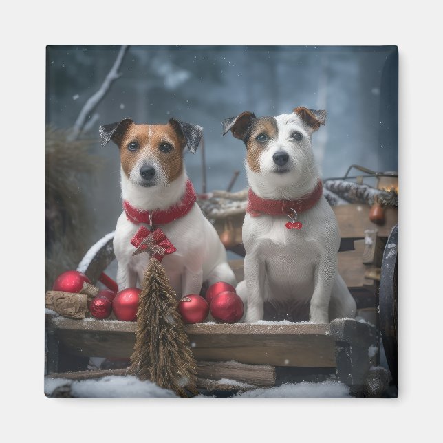 Íman Decoração de Natal Trenó Snowy Jack Russell  (Frente)