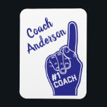 Íman Dedo de espuma do treinador número um personalizad<br><div class="desc">Diga ao seu treinador que eles são os melhores no negócio com este divertido ímã personalizado. Ele apresenta um dedo de espuma azul e branco que diz: "#1 COACH". É o presente perfeito para o fim da temporada de banquetes e celebrações.</div>