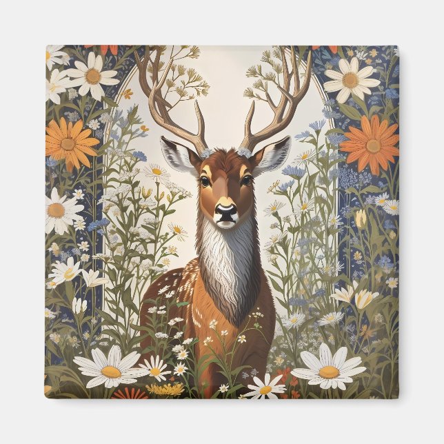 Íman Deer Amid Daisy Flowers (Frente)