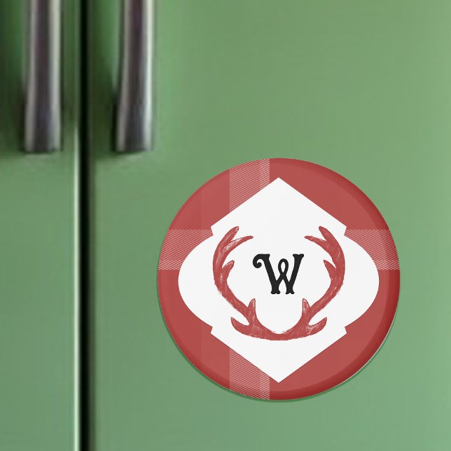 Íman Deer Antlers Mínimo Monograma Rustic Burgundy (Criador carregado)