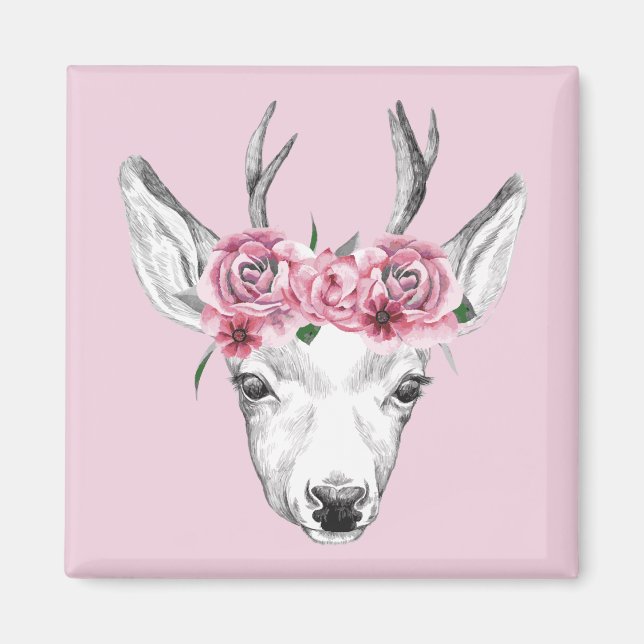 Íman Deer de Flores de Aquarela (Frente)
