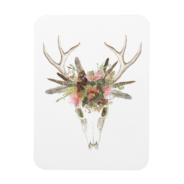 Íman Deer Skull e Flores (Vertical)