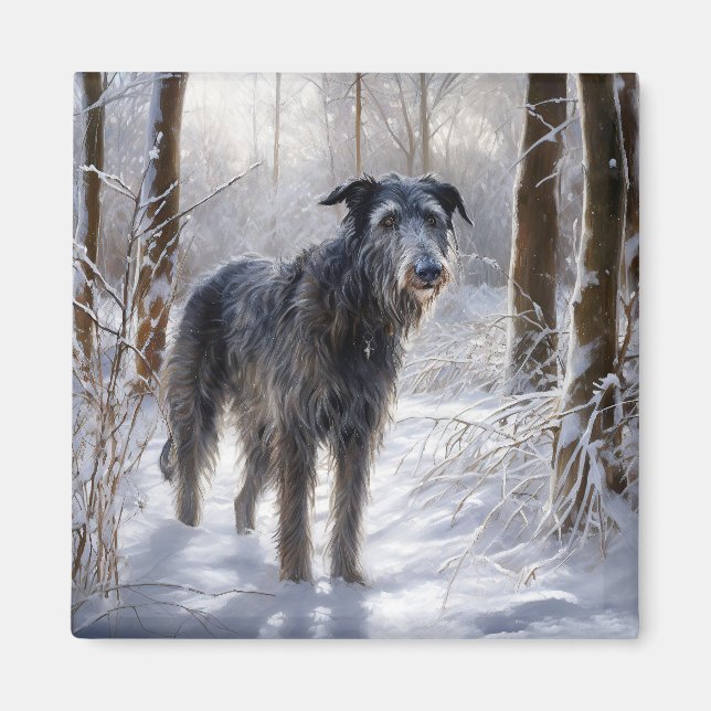 Íman Deerhound Escocês Deixe-o nevar no Natal (Frente)