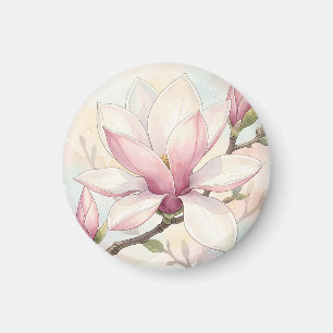 Íman Delicada Magnólia Rosa em Aquarela em Flor