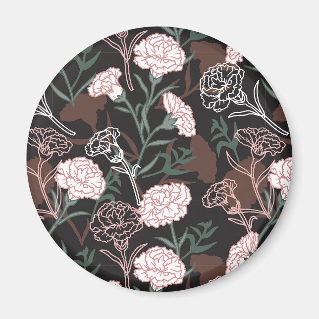 Íman Delicar Cravos Rosa com Folhas Verdes Florais (Frente)