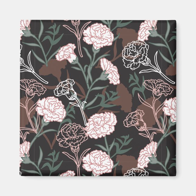 Íman Delicar Cravos Rosa com Folhas Verdes Florais (Frente)