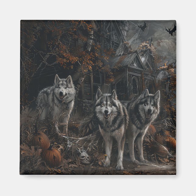 Íman Delícia Noturna de Halloween para Cães Malamute do (Frente)