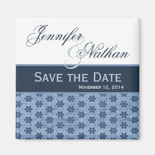 Íman Denim Blue Damask Save the Date Wedding Magnet
