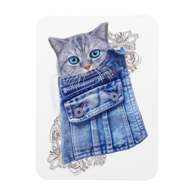 Íman Denim Jean bolsos, Kittens e Lace (Vertical)