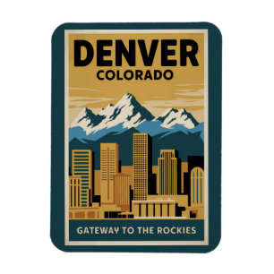 Íman Denver Colorado Skyline Viagem Art Vintage