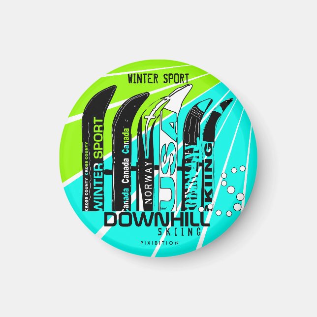 Íman Descida Eski Campeões Snowblade CA Round Magnet (Frente)