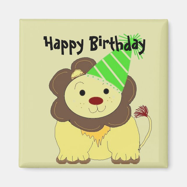 Íman Desejos de Aniversário de Leão Fofo (Frente)