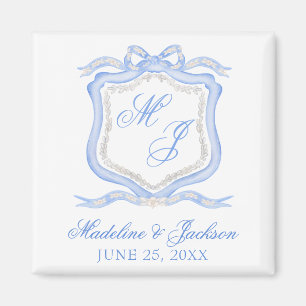 Íman Desenhador de Cores Azuis Monogramas Casamento