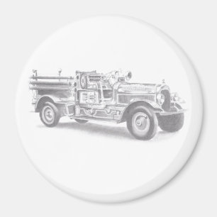 Íman desenho a lápis de caminhão de bombeiros vintage