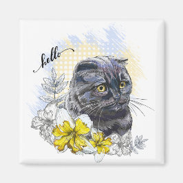 Íman Desenho à mão de gato britânico preto engraçado co