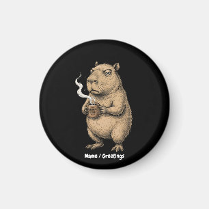 Íman Desenho a Tinta do Capivara Mal-Humorado Café Vint