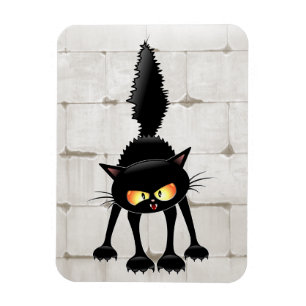 Íman Desenho Animado de Gato Preto Engraçado e Feroz