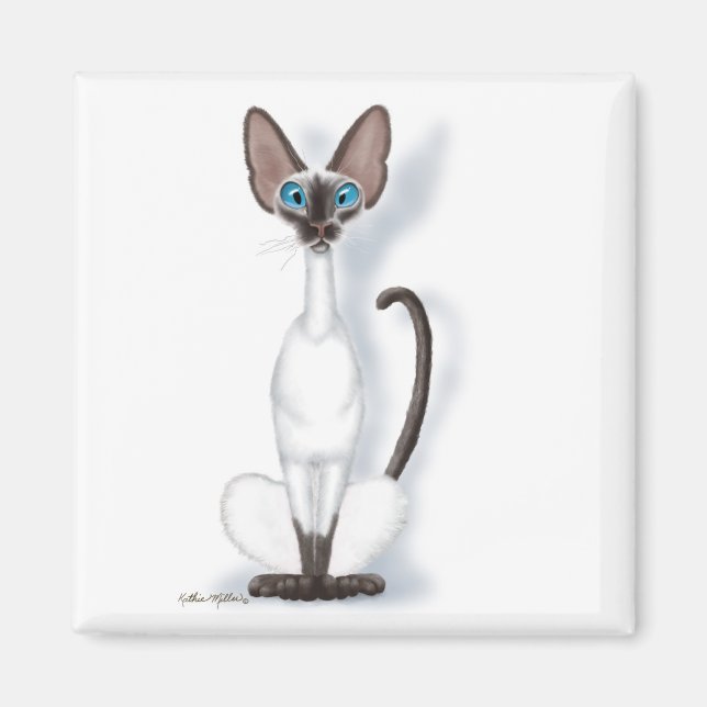 Íman  Desenho animado de gato siamês alto e excêntrico (Frente)