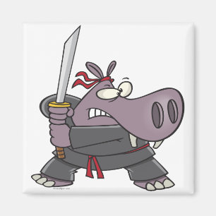 Íman desenho animado de hipopótamo ninja engraçado bobo