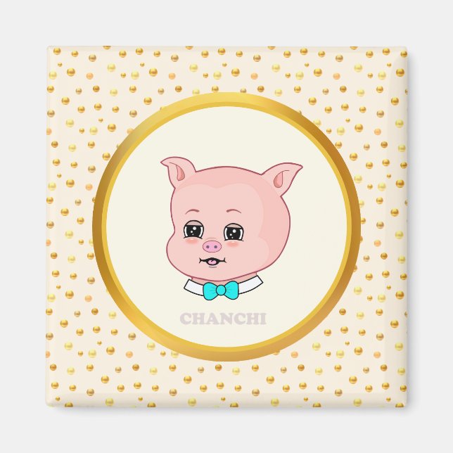 Íman Desenho Animado de Porco Fofo (Frente)
