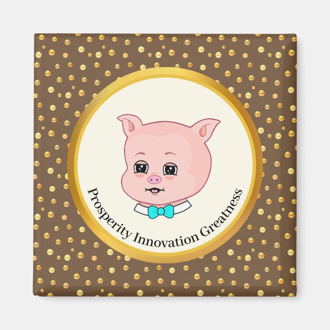 Íman Desenho Animado de Porco Fofo (Frente)
