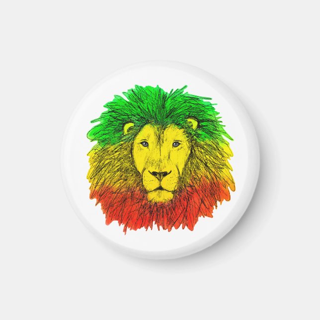 Íman Desenho da cabeça de leão Rasta vermelho amarelo v (Frente)