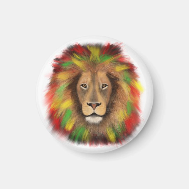 Íman Desenho da cabeça de leão Rasta vermelho amarelo v (Frente)
