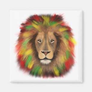 Íman Desenho da cabeça de leão Rasta vermelho amarelo v