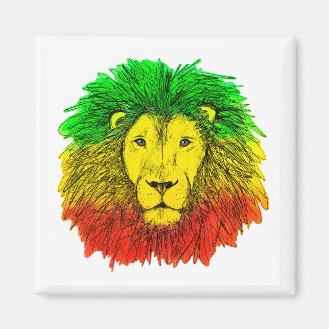 Íman Desenho da cabeça de leão Rasta vermelho amarelo v (Frente)