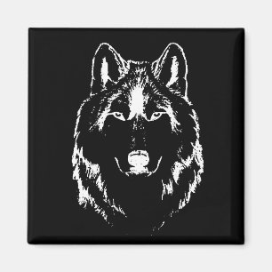 Íman Desenho Da Cabeça Do Lobo Negro E Branco Engraçado