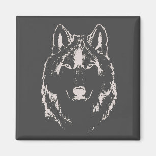 Íman Desenho Da Cabeça Do Lobo Negro E Branco Engraçado