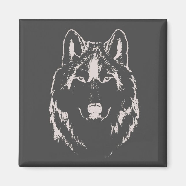 Íman Desenho Da Cabeça Do Lobo Negro E Branco Engraçado (Frente)