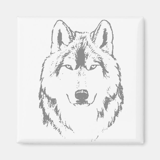 Íman Desenho Da Cabeça Do Lobo Negro E Branco Engraçado (Frente)
