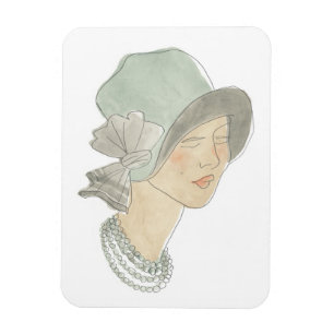 Íman Desenho da Moda Flapper - Mulher com chapéu