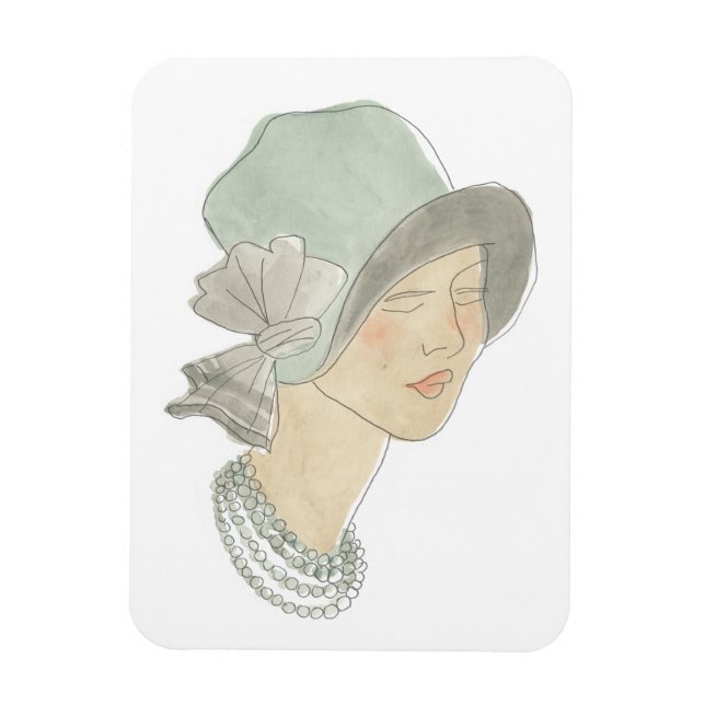 Íman Desenho da Moda Flapper - Mulher com chapéu (Vertical)